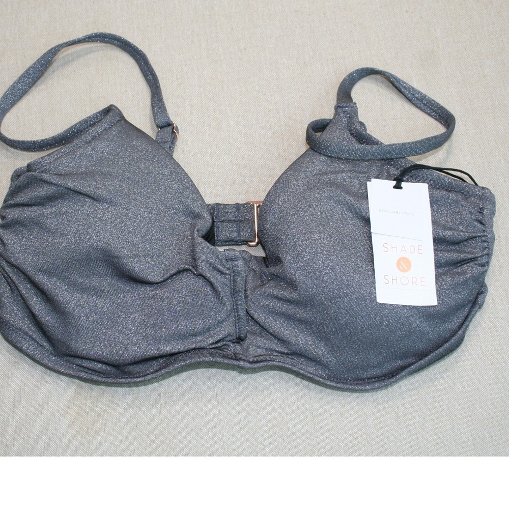 Shade & Shore 34D Grey Metallic Shimmer Underwire Bikini Top NWT GREY/AFT58